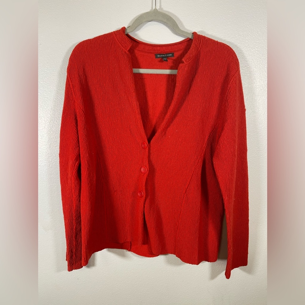 Eileen Fisher Wool Women’s Sweater Cardigan Size XL Orange Button Up Ribbed